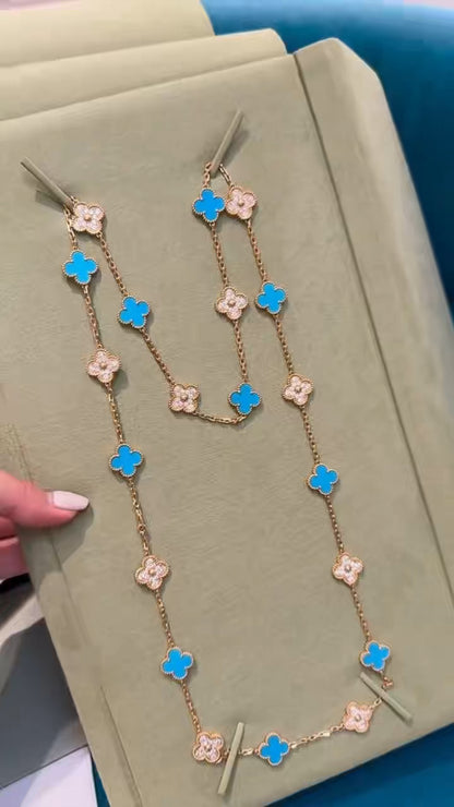 [AuraEcho Jewelry]CLOVER 20 MOTIFS TURQUOISE DIAMOND NECKLACE