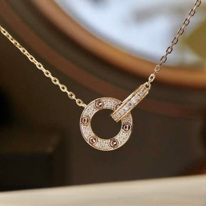 [AuraEcho Jewelry]LOVE 7.6MM NECKLACE ROSE GOLD AND SILVER  FULL DIAMOND