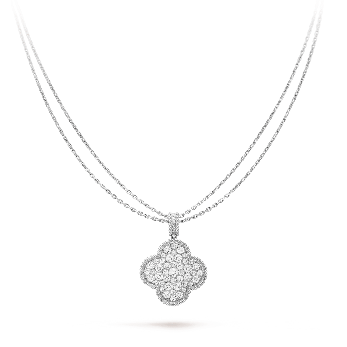 [AuraEcho Jewelry]CLOVER 25MM SILVER FULL DIAMOND BIG CLOVER NECKLACE
