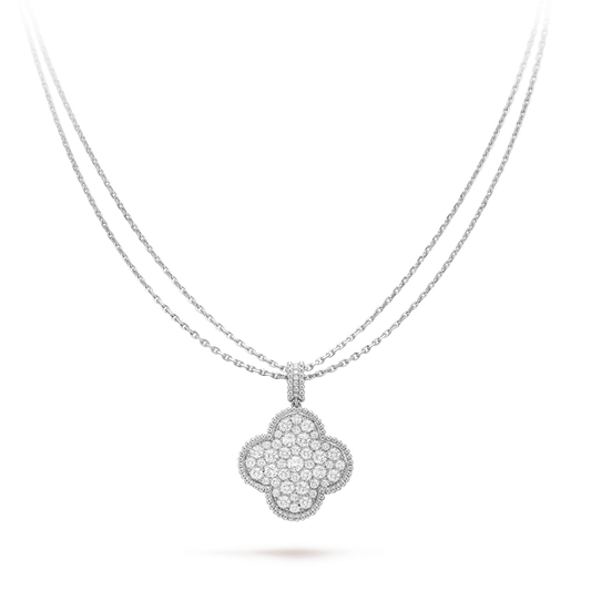 [AuraEcho Jewelry]CLOVER 25MM SILVER FULL DIAMOND BIG CLOVER NECKLACE