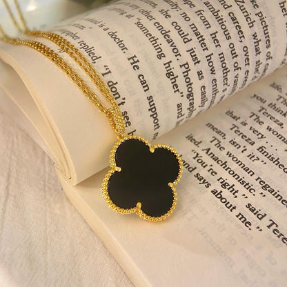 [AuraEcho Jewelry]CLOVER 25MM NECKLACE GOLD ONYX