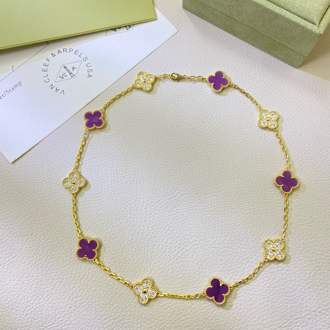 [AuraEcho Jewelry]CLOVER 10 MOTIFS PURPLE VIOLET DIAMOND NECKLACE