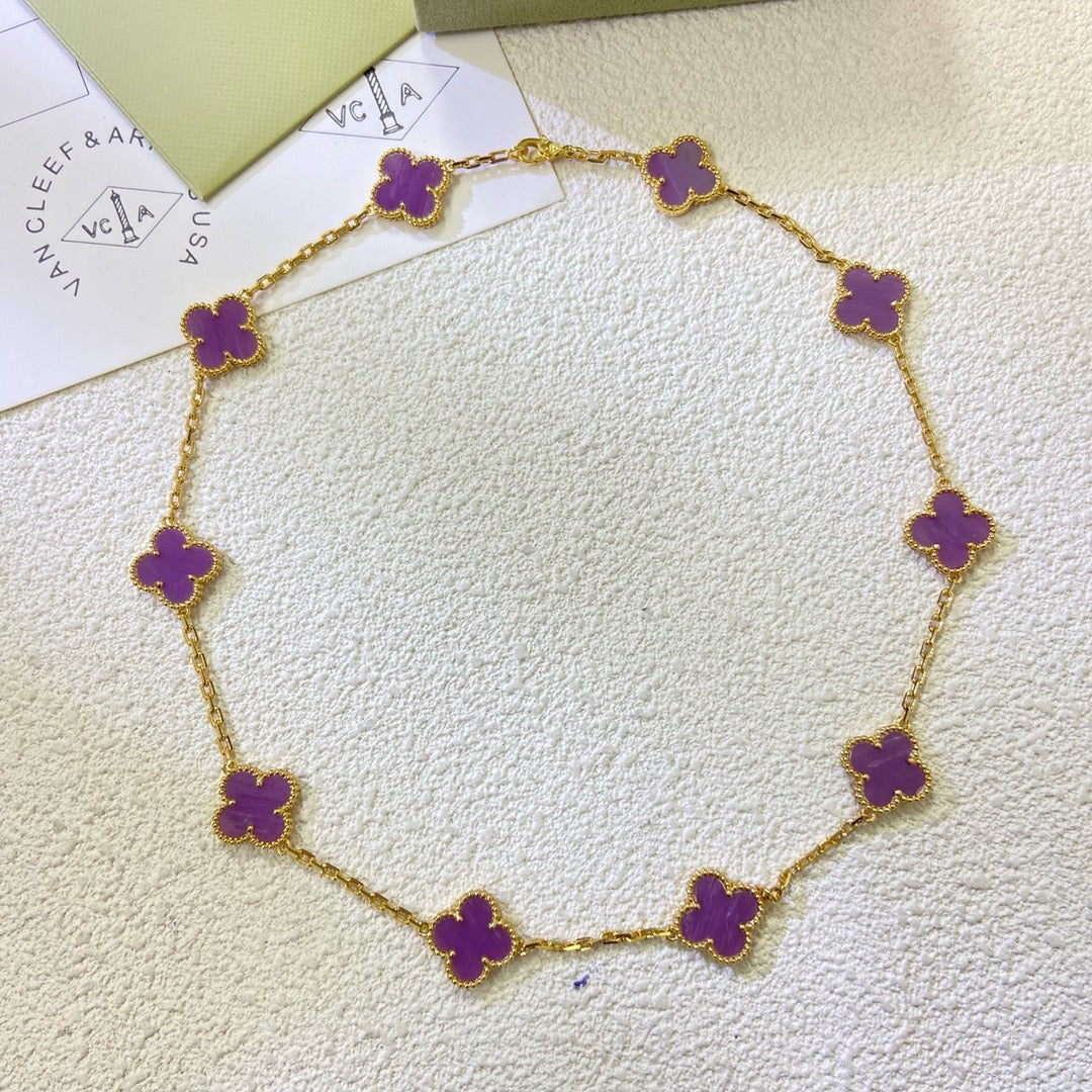 [AuraEcho Jewelry]CLOVER 10 MOTIFS PURPLE VIOLET NECKLACE