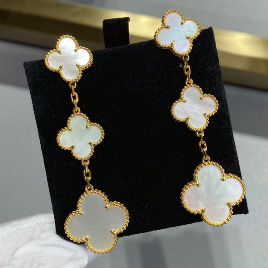 [AuraEcho Jewelry]CLOVER MOP 3 MOTIFS GOLD EARRINGS