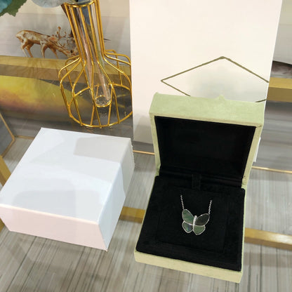 [AuraEcho Jewelry]LARGE BUTTERFLY SILVER PENDANT DIAMOND NECKLACE