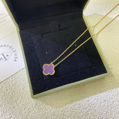 [AuraEcho Jewelry]CLOVER 15MM PURPLE VIOLET NECKLACE