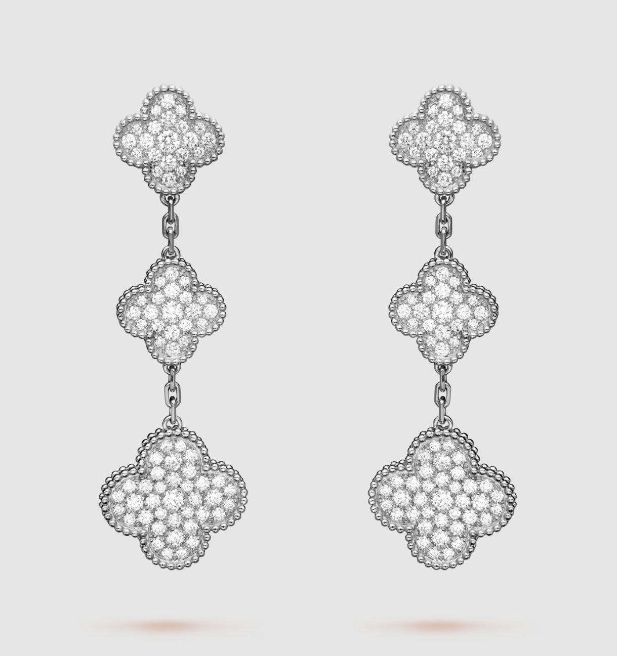 [AuraEcho Jewelry]CLOVER 3 MOTIF DIAMOND SILVER DROP EARRINGS