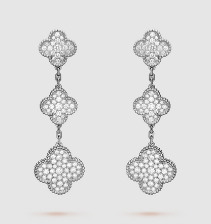 [AuraEcho Jewelry]CLOVER 3 MOTIF DIAMOND SILVER DROP EARRINGS