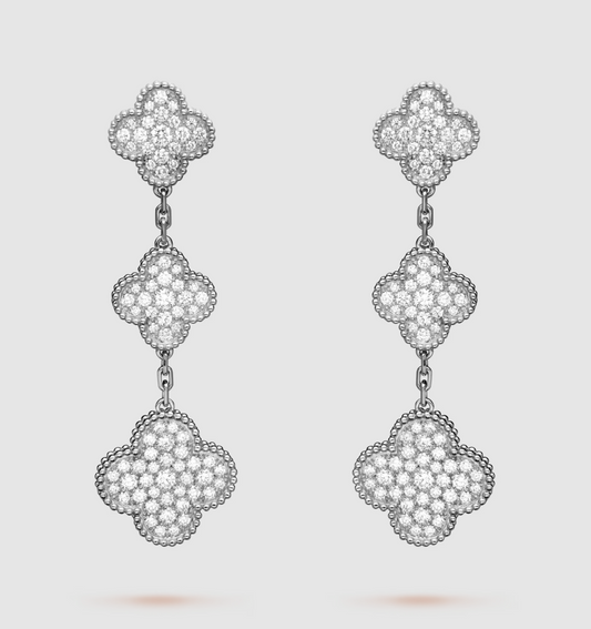 [AuraEcho Jewelry]CLOVER 3 MOTIF DIAMOND SILVER DROP EARRINGS