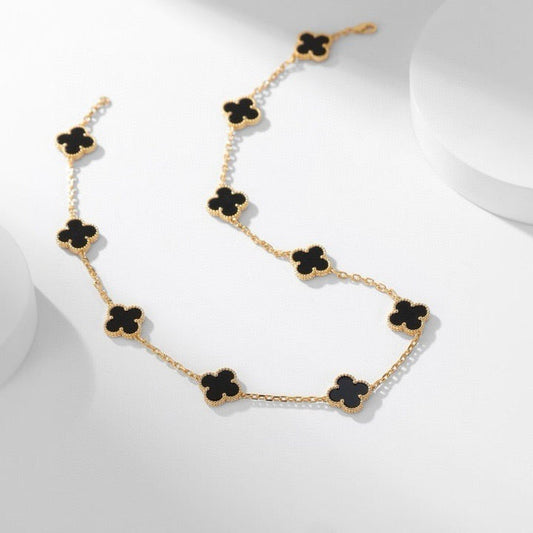 [AuraEcho Jewelry]CLOVER 10 MOTIFS ONYX NECKLACE