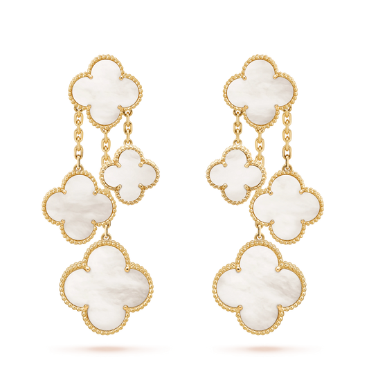 [AuraEcho Jewelry]CLOVER EARRINGS WHITE MOP 4 MOTIFS GOLD