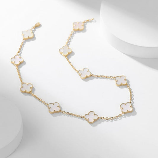 [AuraEcho Jewelry]CLOVER 10 MOTIFS WHITE MOTHER OF PEARL NECKLACE