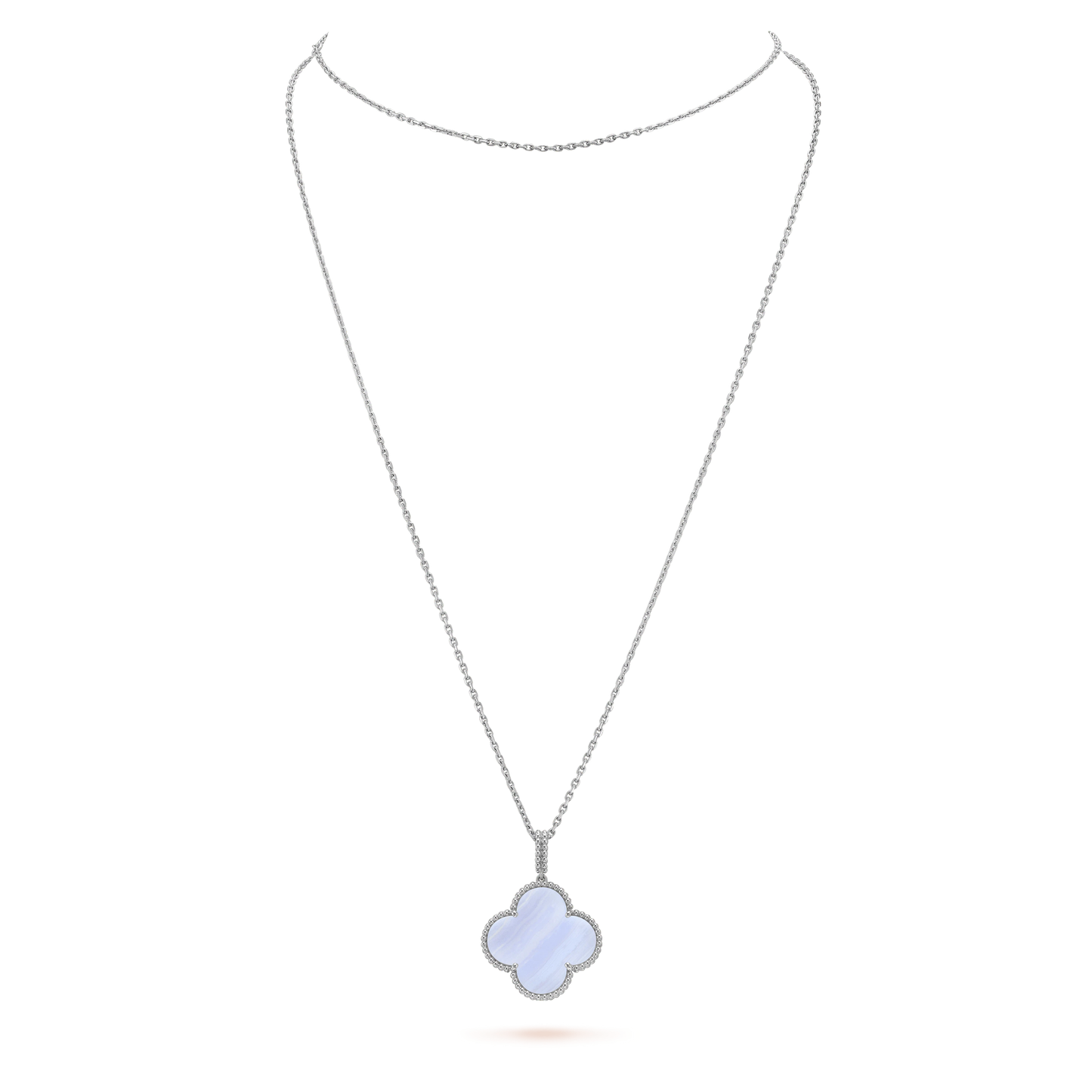 [AuraEcho Jewelry]CLOVER SILVER CHALCEDONY BIG CLOVER NECKLACE