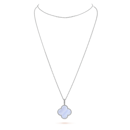 [AuraEcho Jewelry]CLOVER SILVER CHALCEDONY BIG CLOVER NECKLACE