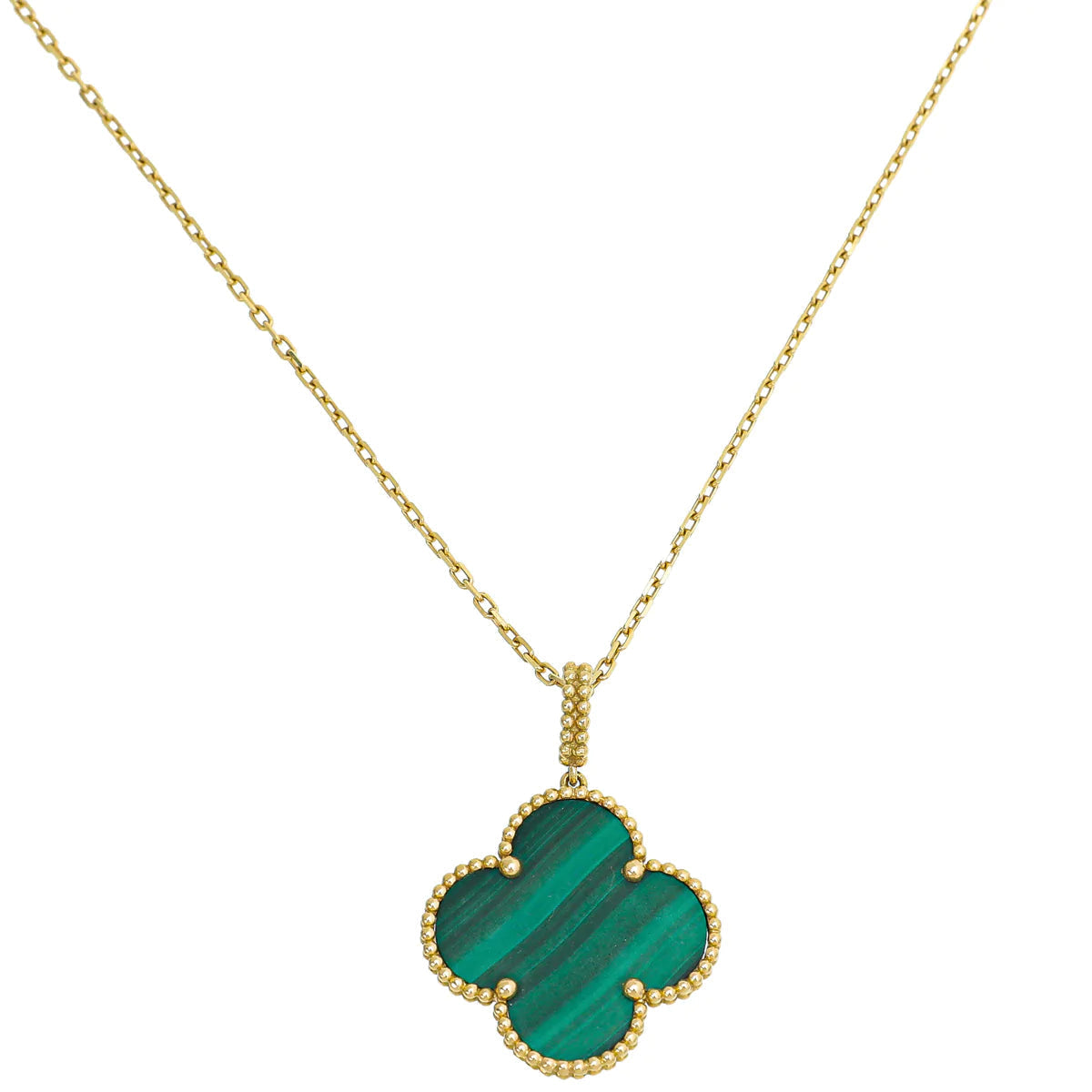 [AuraEcho Jewelry]CLOVER 25MM MALACHITE GOLD NECKLACE