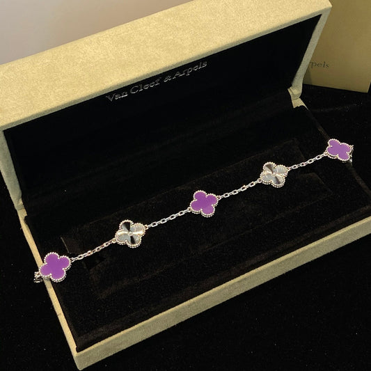[AuraEcho Jewelry]CLOVER  5 MOTIFS  PURPLE VIOLET BRACELET SILVER