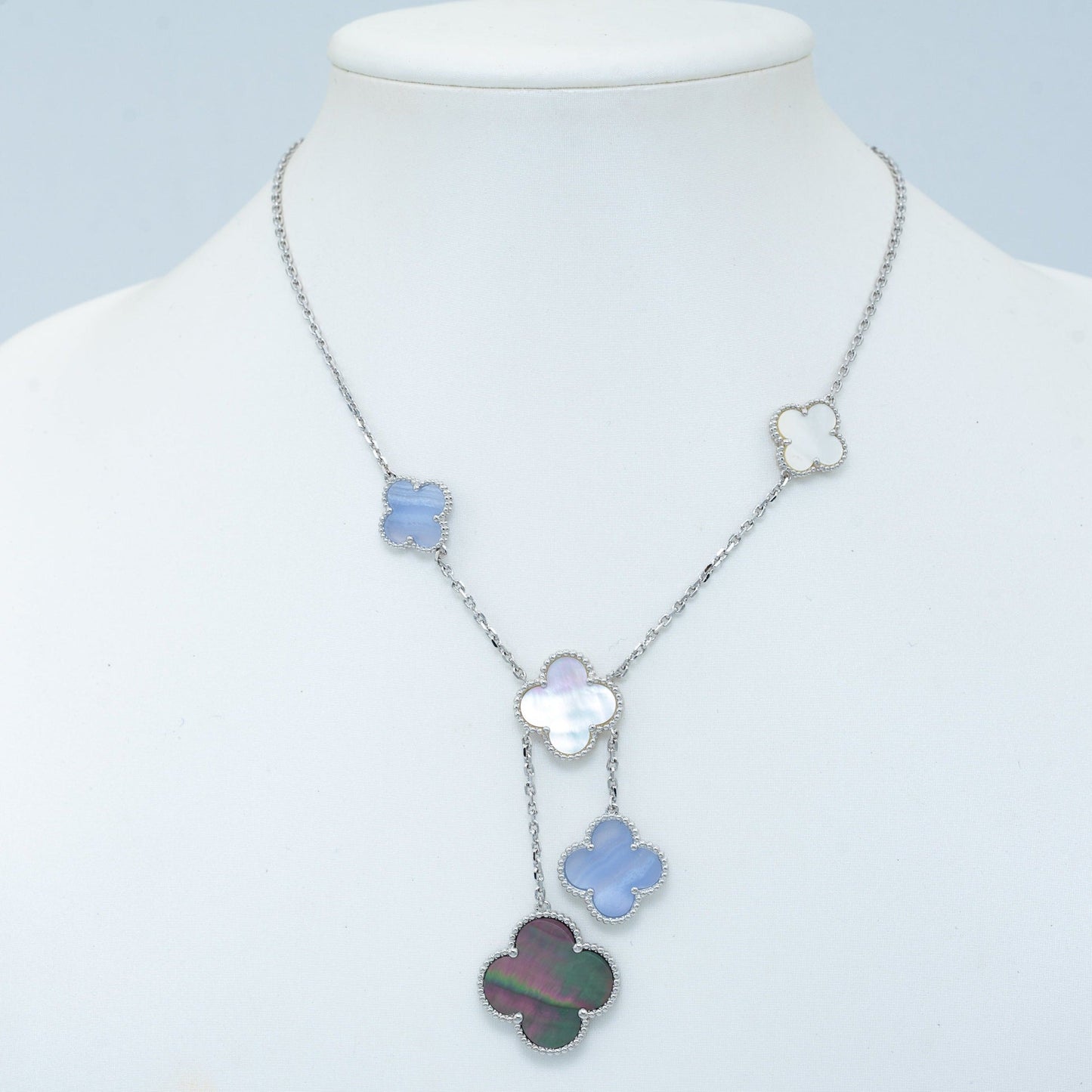 [AuraEcho Jewelry]CLOVER MOP CHALCEDONY NECKLACE SILVER 6 MOTIF