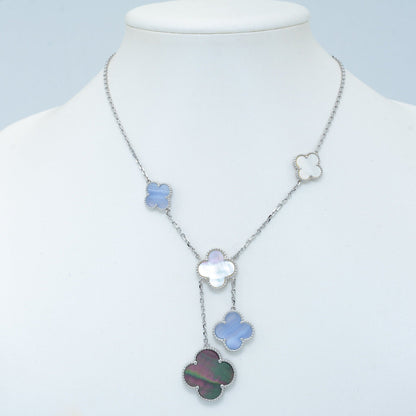 [AuraEcho Jewelry]CLOVER MOP CHALCEDONY NECKLACE SILVER 6 MOTIF