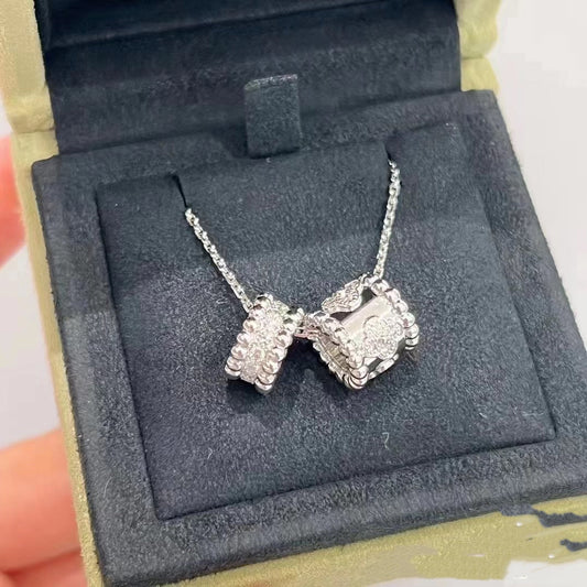 [AuraEcho Jewelry]PERLEE DOUBLE PENDANT SILVER DIAMOND NECKLACE