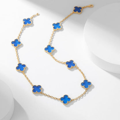 [AuraEcho Jewelry]CLOVER 10 MOTIFS BLUE AGATE NECKLACE