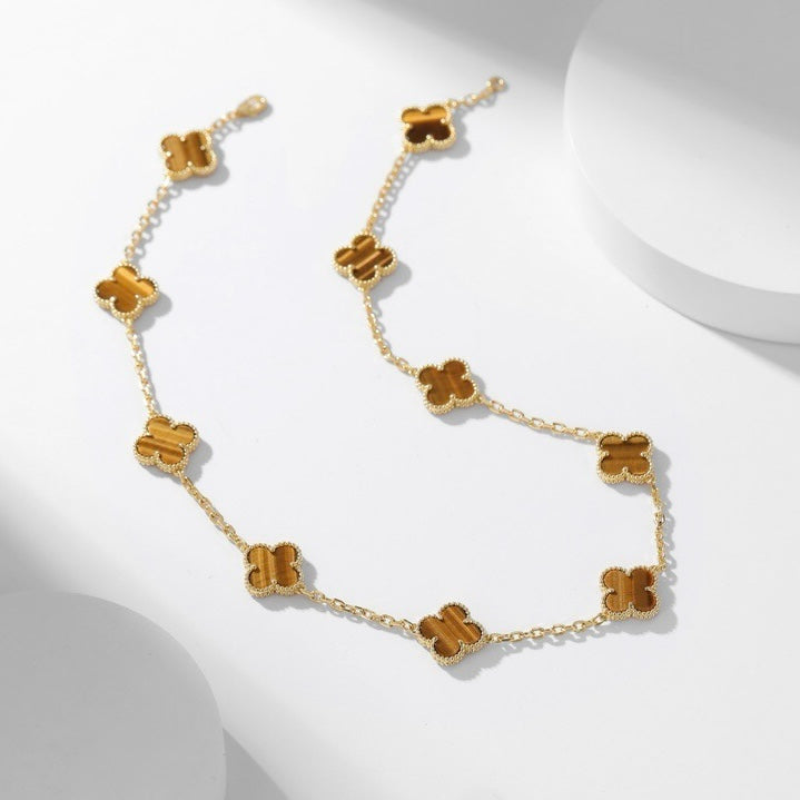 [AuraEcho Jewelry]CLOVER 10 MOTIFS TIGER EYE NECKLACE