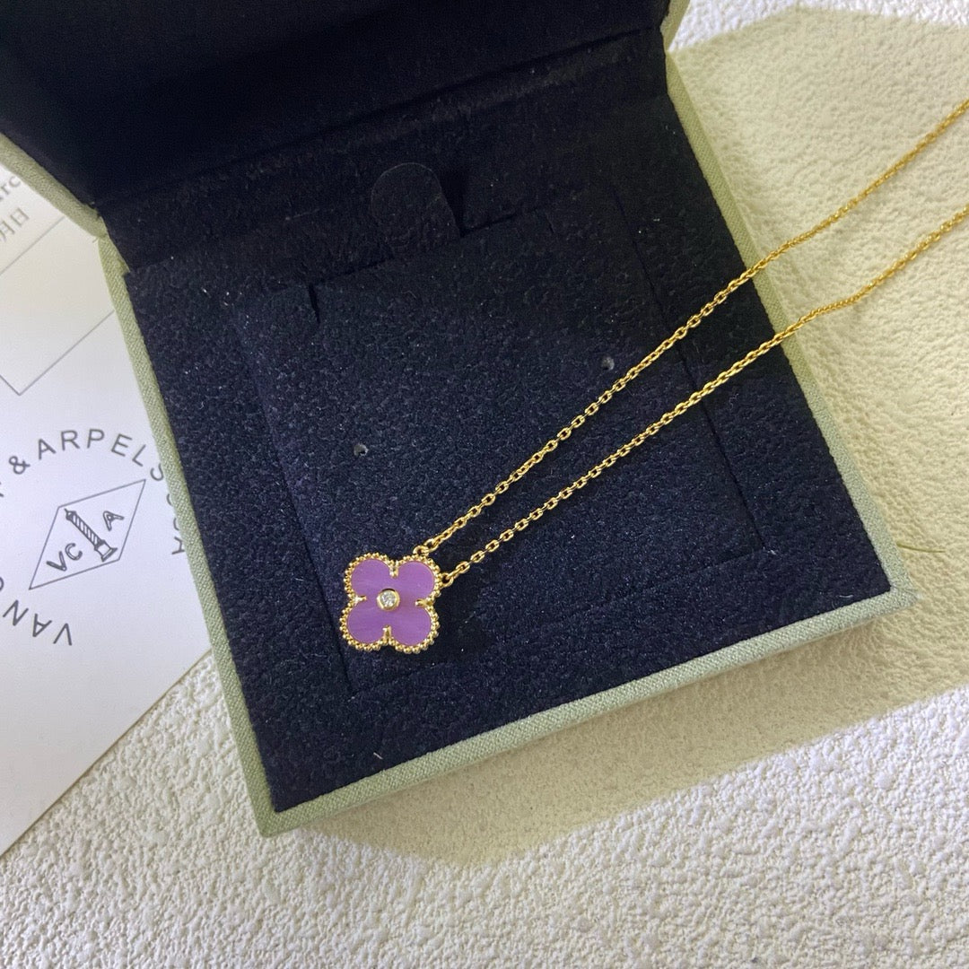 [AuraEcho Jewelry]CLOVER 15MM DIAMOND PURPLE VIOLET NECKLACE