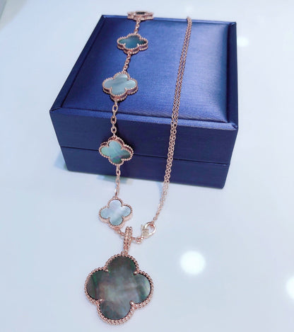 [AuraEcho Jewelry]COMBINED BRACELET 5 MOTIFS AND NECKLACE DARK MOP ROSE GOLD