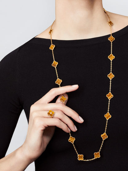 [AuraEcho Jewelry]CLOVER 20 MOTIFS TIGER EYE NECKLACE