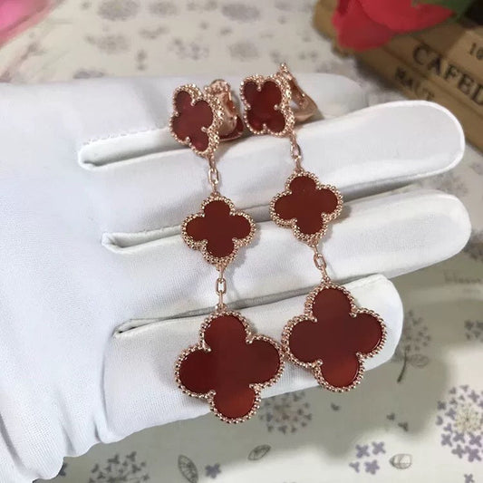 [AuraEcho Jewelry]CLOVER 3 MOTIF CARNELIAN DROP EARRINGS