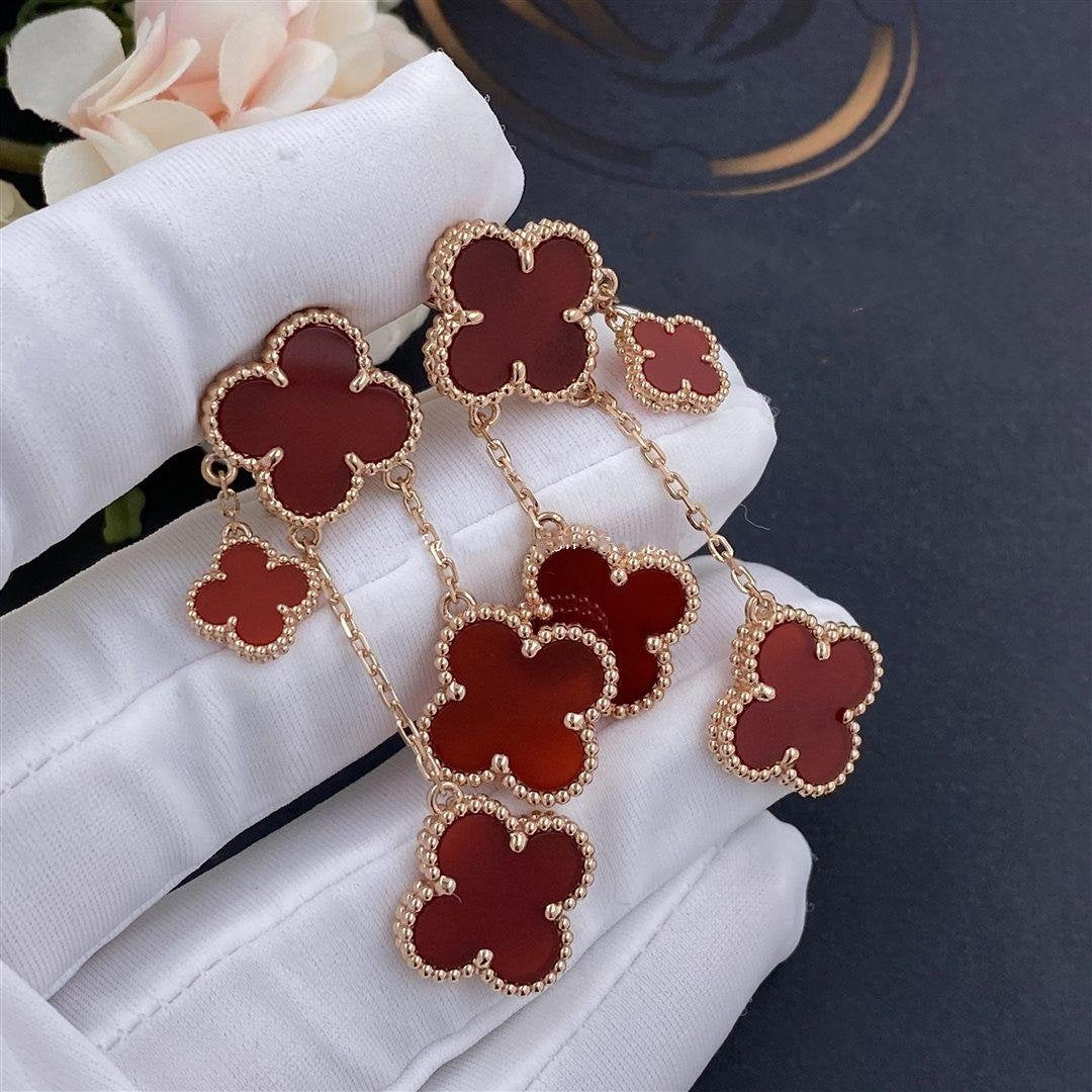 [AuraEcho Jewelry]CLOVER EARRINGS CARNELIAN 4 MOTIFS PINK GOLD