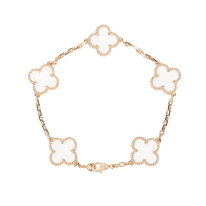 [AuraEcho Jewelry]CLOVER 5 MOTIF ROCK CRYSTAL PINK GOLD BRACELET