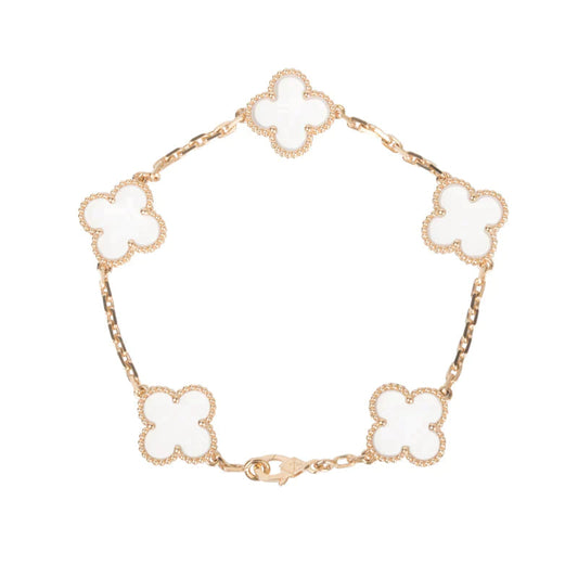 [AuraEcho Jewelry]CLOVER 5 MOTIF ROCK CRYSTAL PINK GOLD BRACELET