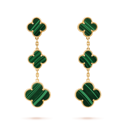 [AuraEcho Jewelry]CLOVER MALACHITE 3 MOTIFS GOLD