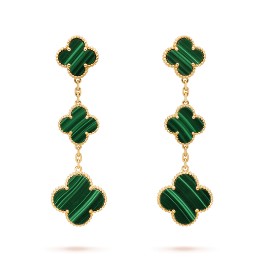 [AuraEcho Jewelry]CLOVER MALACHITE 3 MOTIFS GOLD