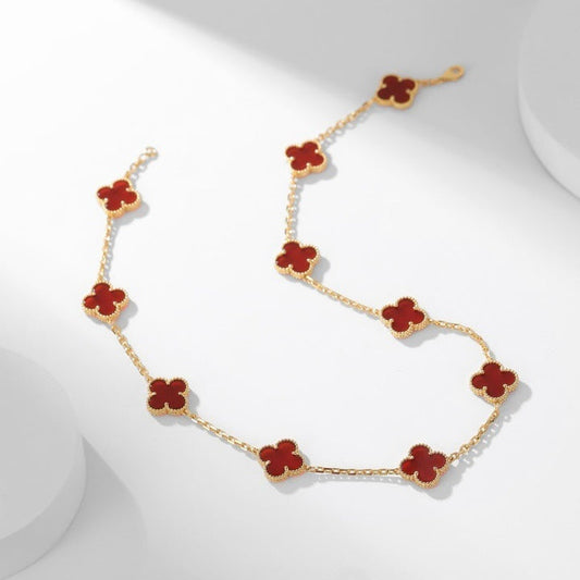 [AuraEcho Jewelry]CLOVER 10 MOTIFS CARNELIAN NECKLACE