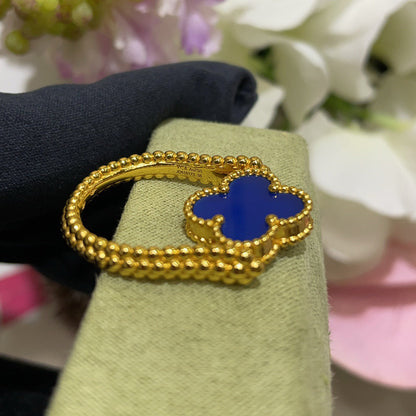 [AuraEcho Jewelry]CLOVER RIVERSIBLE BLUE AGATE RING