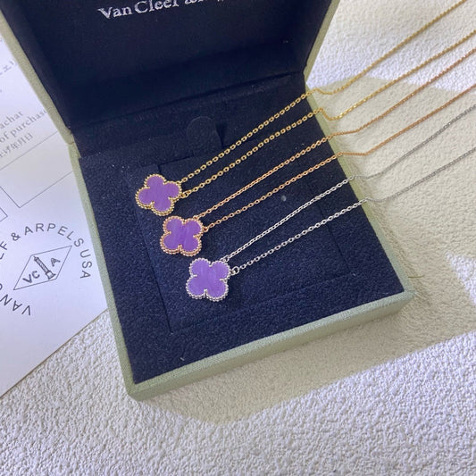 [AuraEcho Jewelry]CLOVER 15MM PURPLE VIOLET NECKLACE