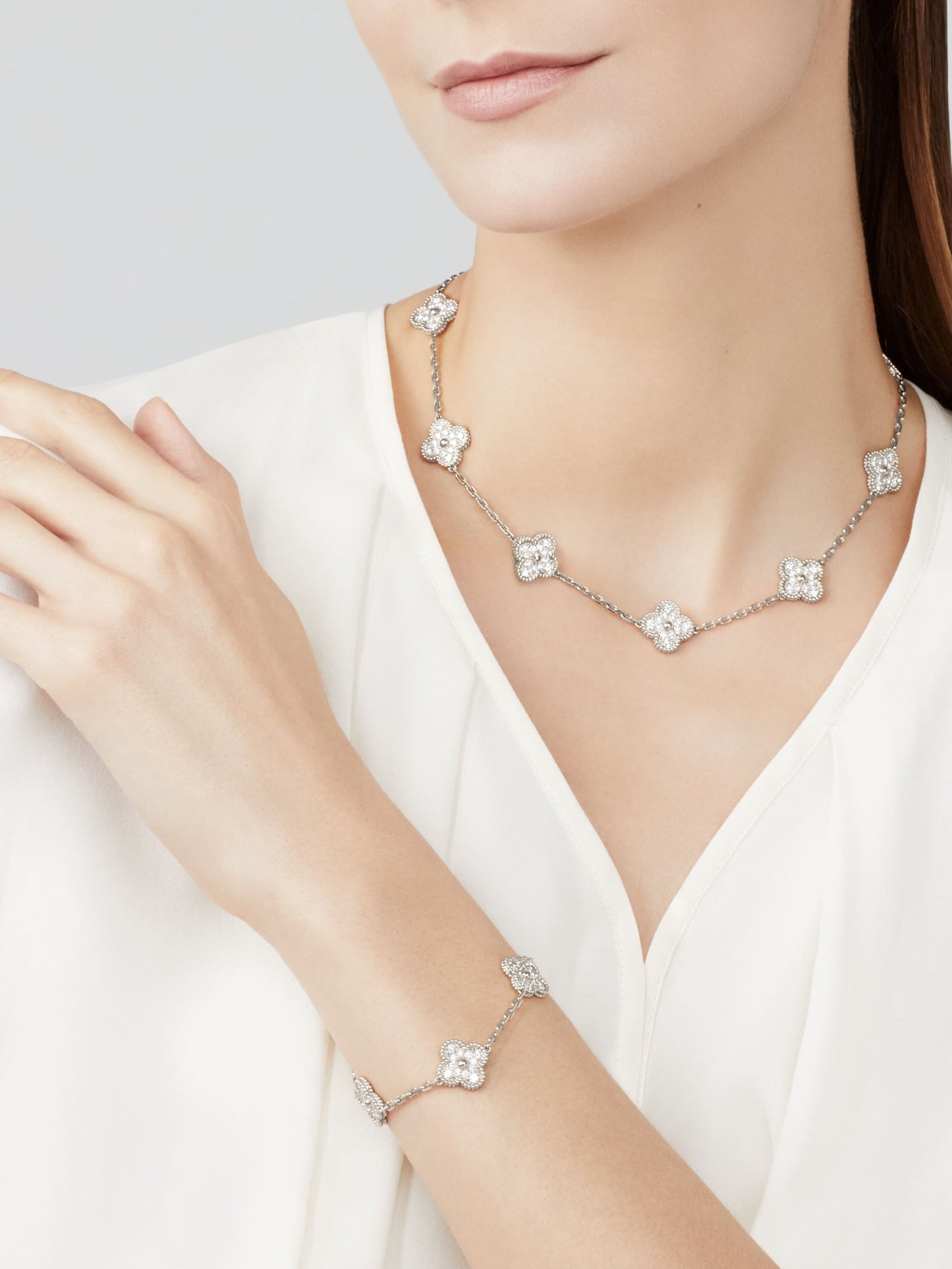 [AuraEcho Jewelry]CLOVER 10 MOTIFS  DIAMOND NECKLACE SILVER