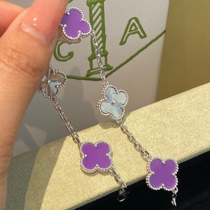 [AuraEcho Jewelry]CLOVER  5 MOTIFS  PURPLE VIOLET BRACELET SILVER