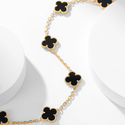[AuraEcho Jewelry]CLOVER 10 MOTIFS ONYX NECKLACE