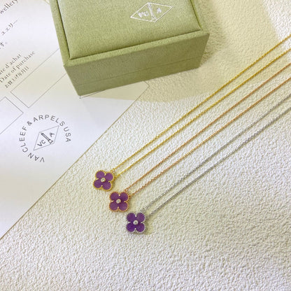 [AuraEcho Jewelry]CLOVER 15MM DIAMOND PURPLE VIOLET NECKLACE