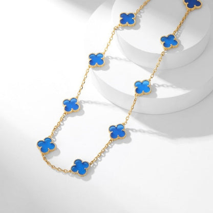 [AuraEcho Jewelry]CLOVER 10 MOTIFS BLUE AGATE NECKLACE