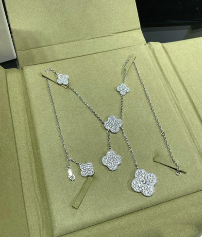 [AuraEcho Jewelry]CLOVER 6 MOTIF DIAMOND PAVED NECKLACE