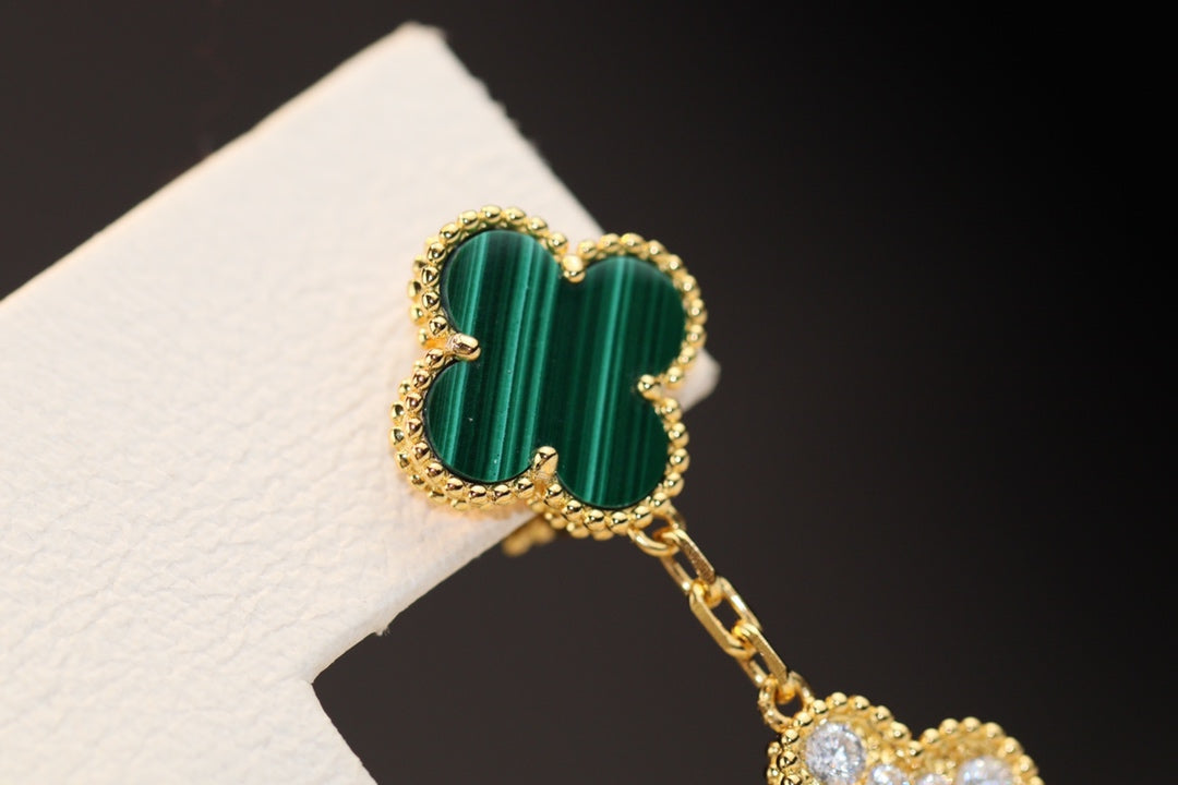[AuraEcho Jewelry]CLOVER EARRINGS GOLD MALACHITE DIAMOND 3 MOTIF