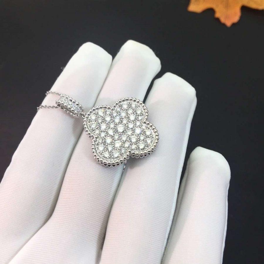 [AuraEcho Jewelry]CLOVER 25MM SILVER FULL DIAMOND BIG CLOVER NECKLACE