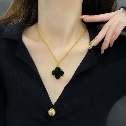 [AuraEcho Jewelry]CLOVER 25MM NECKLACE GOLD ONYX