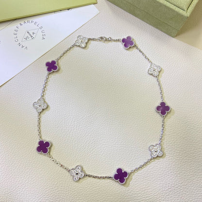 [AuraEcho Jewelry]CLOVER 10 MOTIFS PURPLE VIOLET DIAMOND NECKLACE