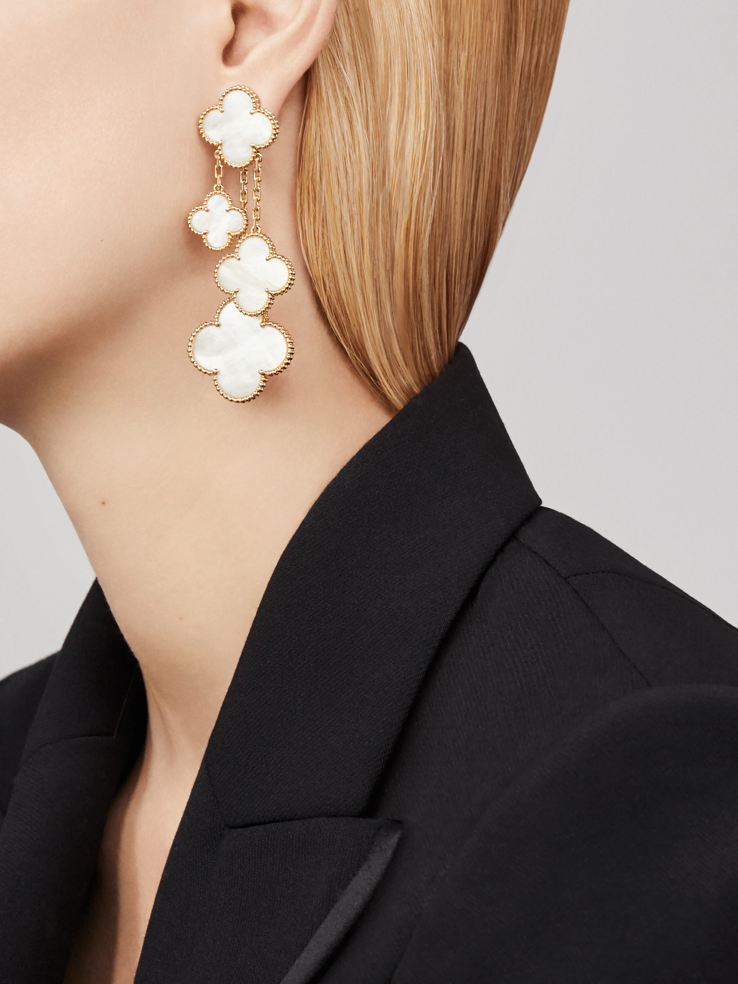 [AuraEcho Jewelry]CLOVER EARRINGS WHITE MOP 4 MOTIFS GOLD