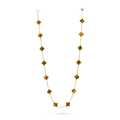 [AuraEcho Jewelry]CLOVER 20 MOTIFS TIGER EYE NECKLACE