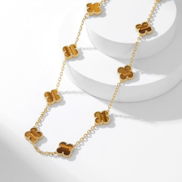 [AuraEcho Jewelry]CLOVER 20 MOTIFS TIGER EYE NECKLACE